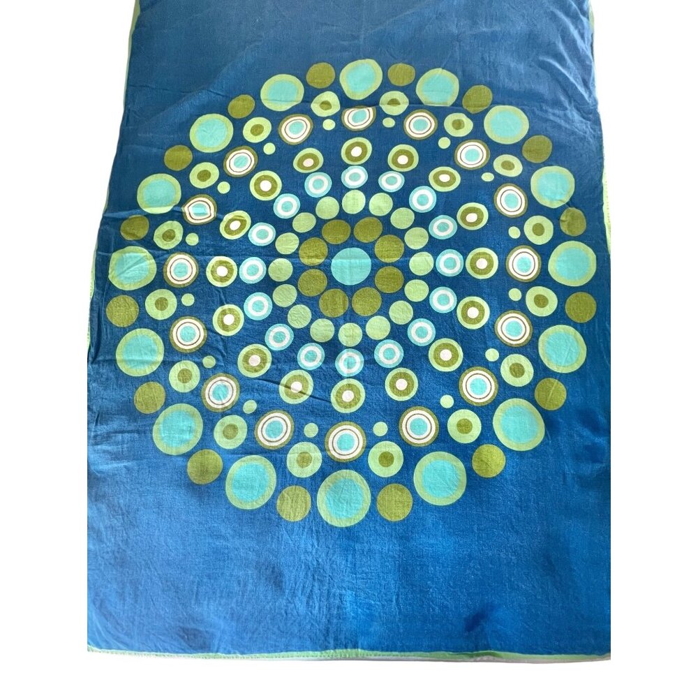 Blue & Green Circular Mandala Tablecloth 64.5x49.5 MCM Linen Event Dinner Party - Picture 5 of 11